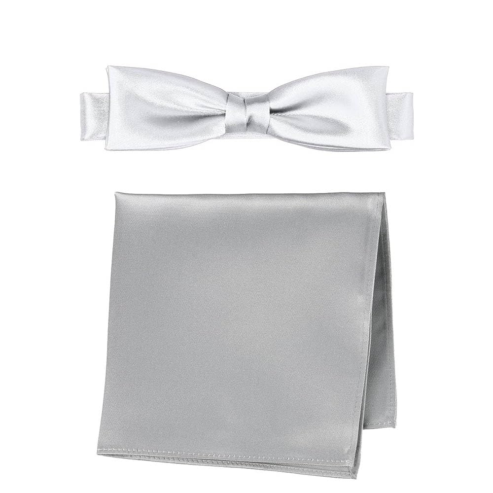 

[SmartBiz] Men s Pocket Square Set - Bow Tie, Solid Color, Formal, Wedding, Stylish, Wine, Navy, Black, Silver, White - Free Size