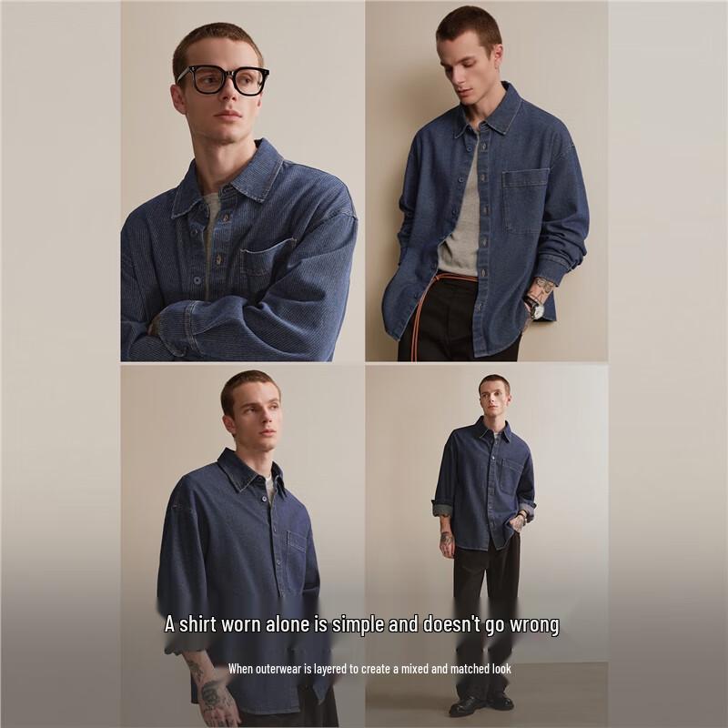 Giordano Men's Washed Denim Long Sleeve Shirt