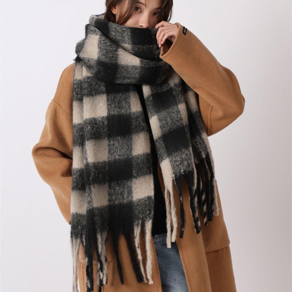 Mohair Winter Cashmere Scarves Plush Long Shawl Classic Plaid Wool Scarf  Autumn Winter
