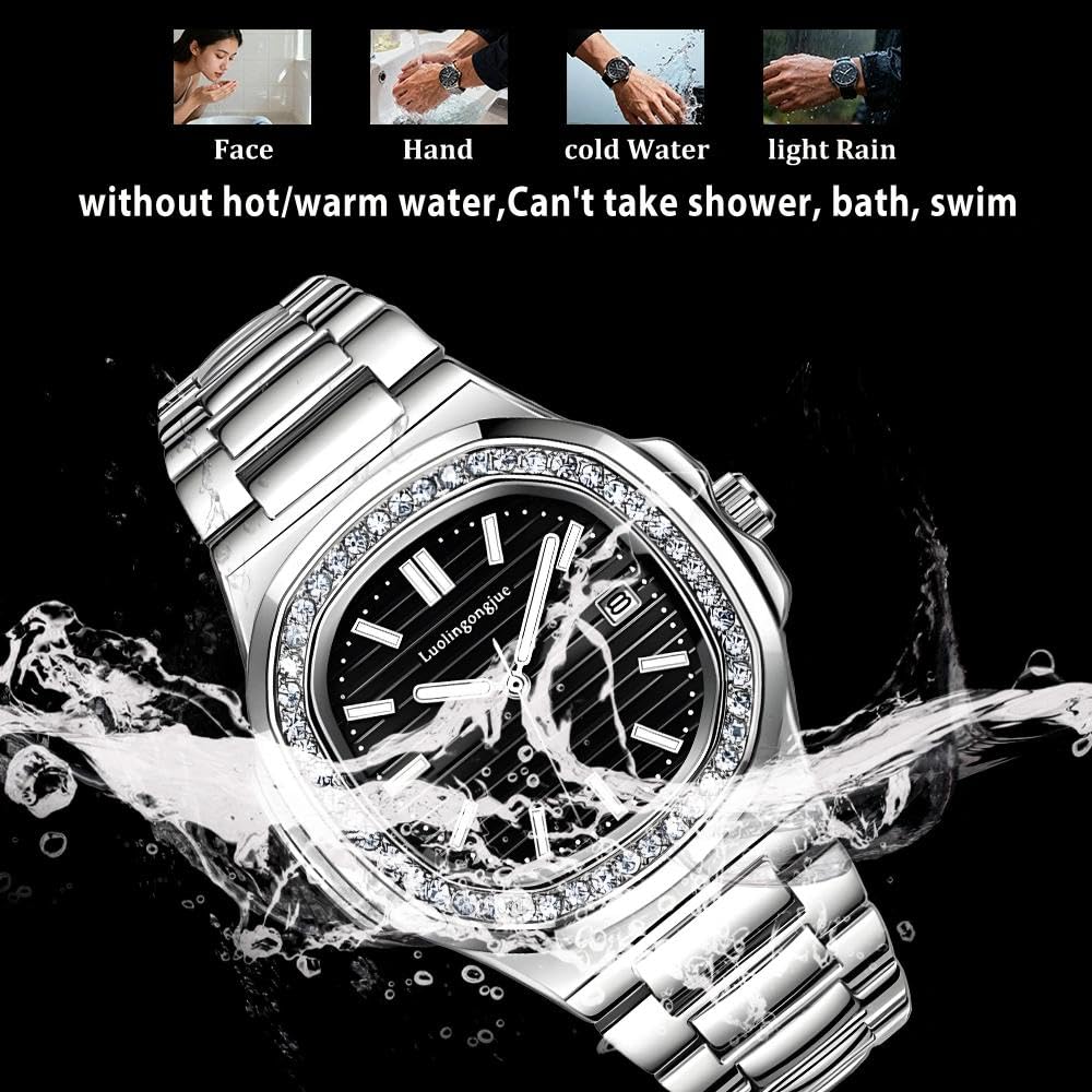 Rhinestone Bezel Automatic Mens Watches Luxury Men Fashion Clock Waterproof Stainless Steel Mechanical Wrist Watch