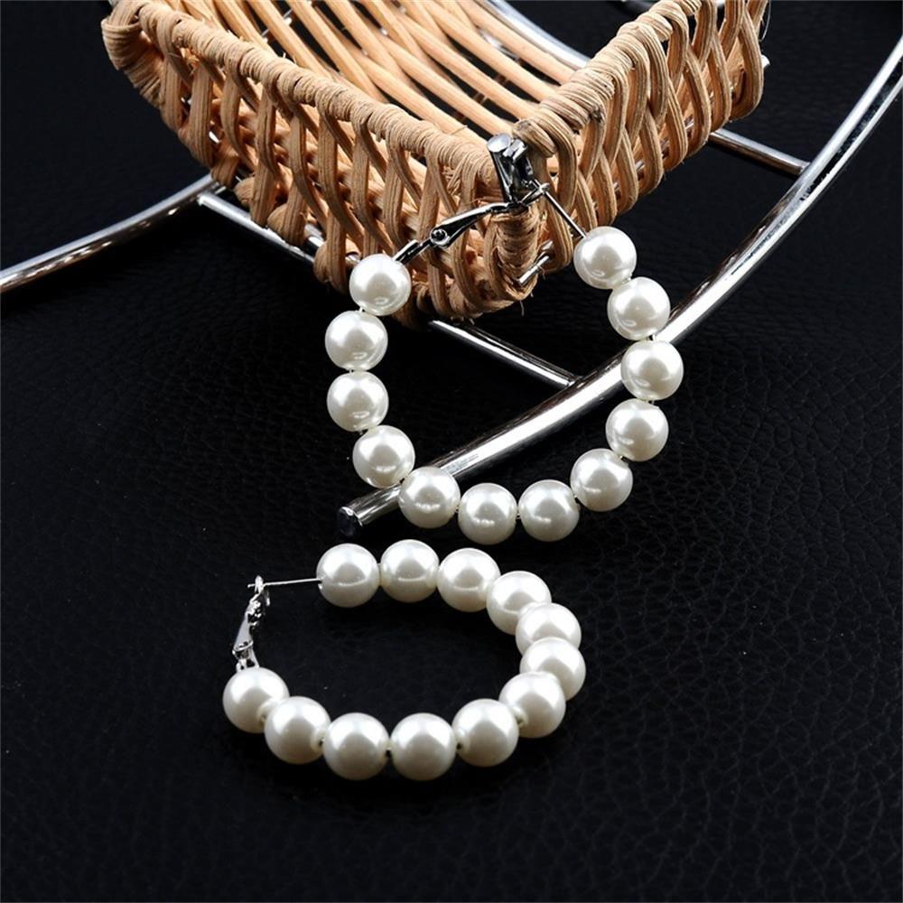 Party Big Circle Fashion Elegant Round Shape Pearl Hoop Earrings Drop Dangle Ear Stud