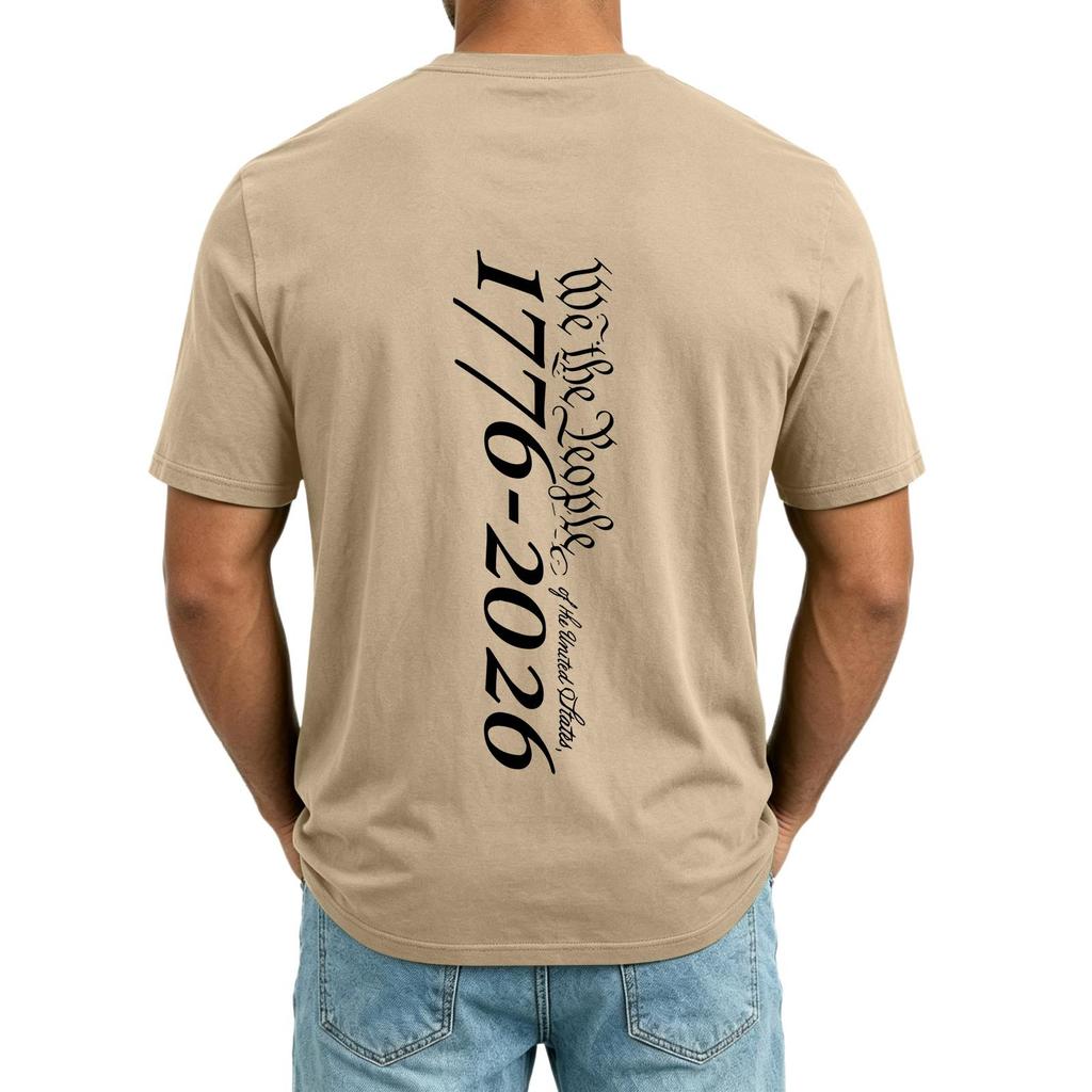 Men’s V Neck Short Sleeve T Shirt with 1776 Print Casual Loose Fit Top with Chest Pocket Suitable for Everyday Wear