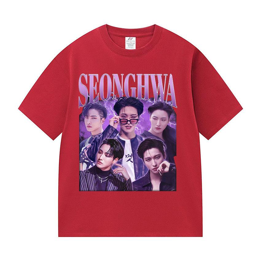 Korean Ateez Seonghwa World Tour 2025 T Shirt Men Women Retro Cotton Short Sleeve T-shirts Hip Hop Loose Kpop T-shirt Streetwear