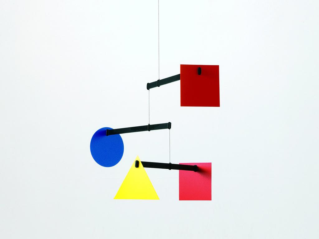 Large Abstract Bauhaus Hanging Mobile 38 inches Beech Wood and Plastic Handmade in Denmark by Flensted - - -