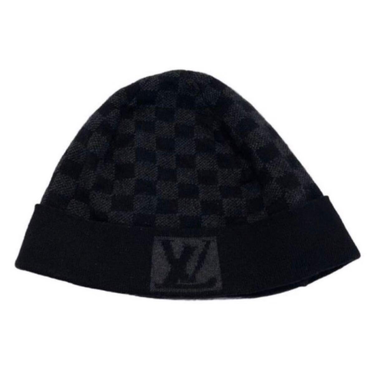 Б/у Хорошее состояние Louis Vuitton Louis Vuitton вязаная шапка Damier черная серая