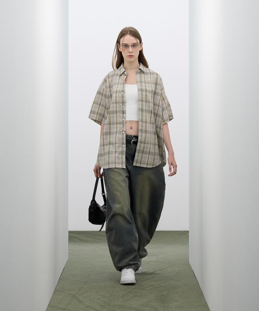 STANDARDERROR 87-Stan071 Soft Vintage Oversized Short Sleeve Check Shirt