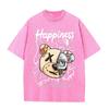 2026 Vintage Washed Beige Mechanical Bear Happiness Letter Graphic T Shirt Street Graffiti Print Oversized Casual Short Sleeve T