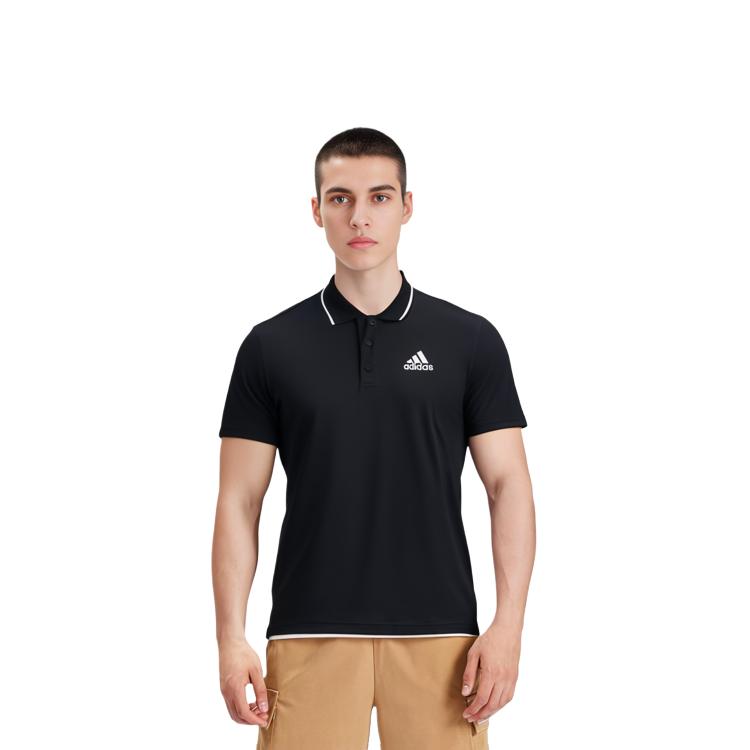 Adidas Polo Shirts Men's Black Polo Collar Moderate Straight Fit GK9027