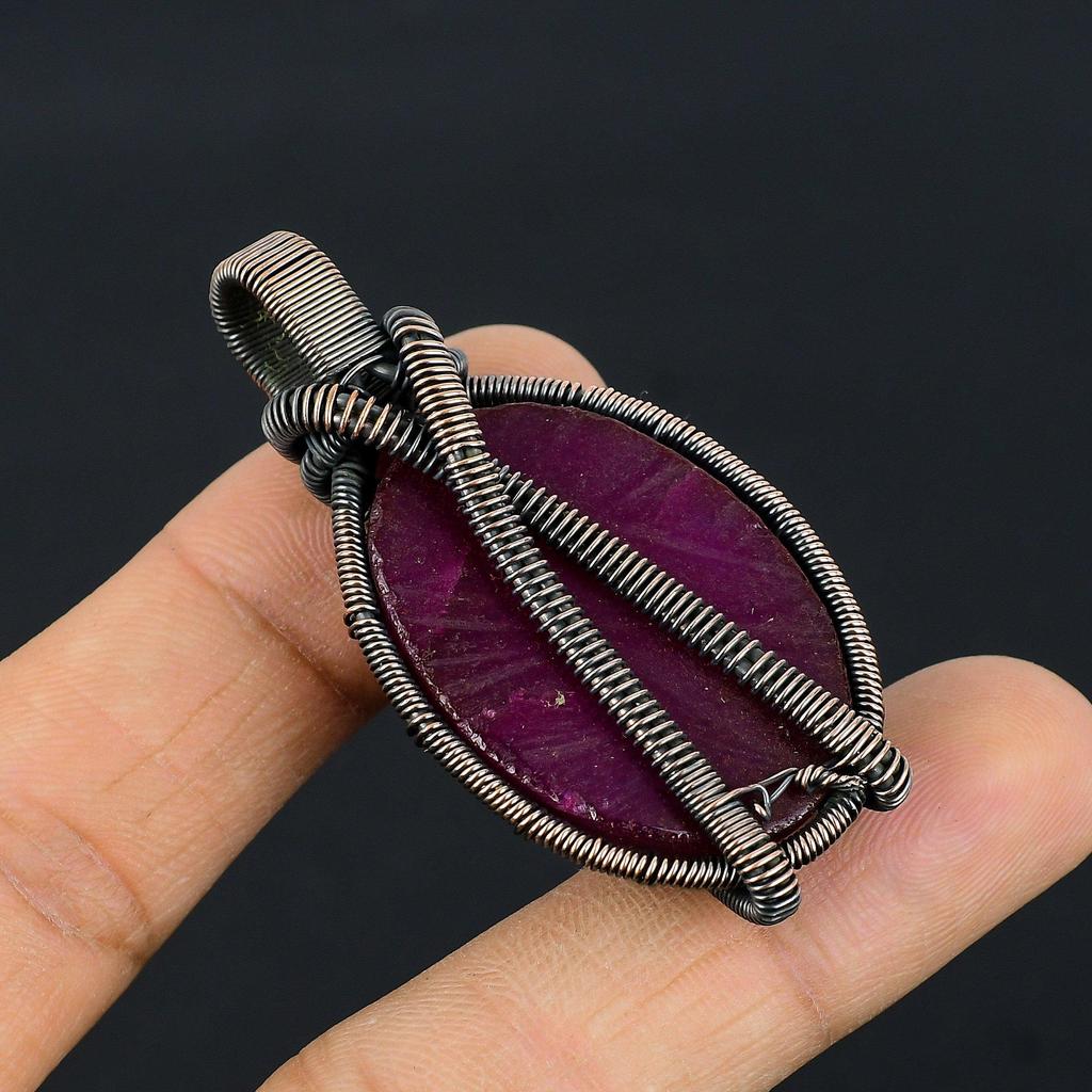 Ruby Pendant Gemstone Jewelry, 999 Copper Wire Wrapped Handmade Pendant, Latest Design Jewelry