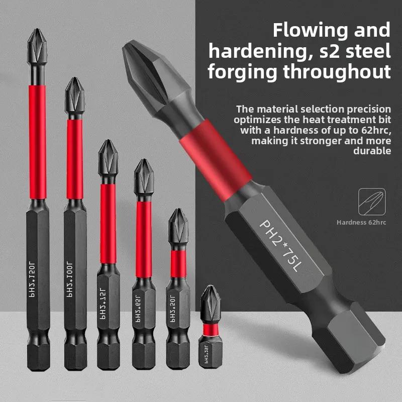 Magnetic Anti-shock Batch Head High Hardness Non-Slip Impact Bits Cross Screwdriver 25/50/65/70/90mm Screwdriver Set