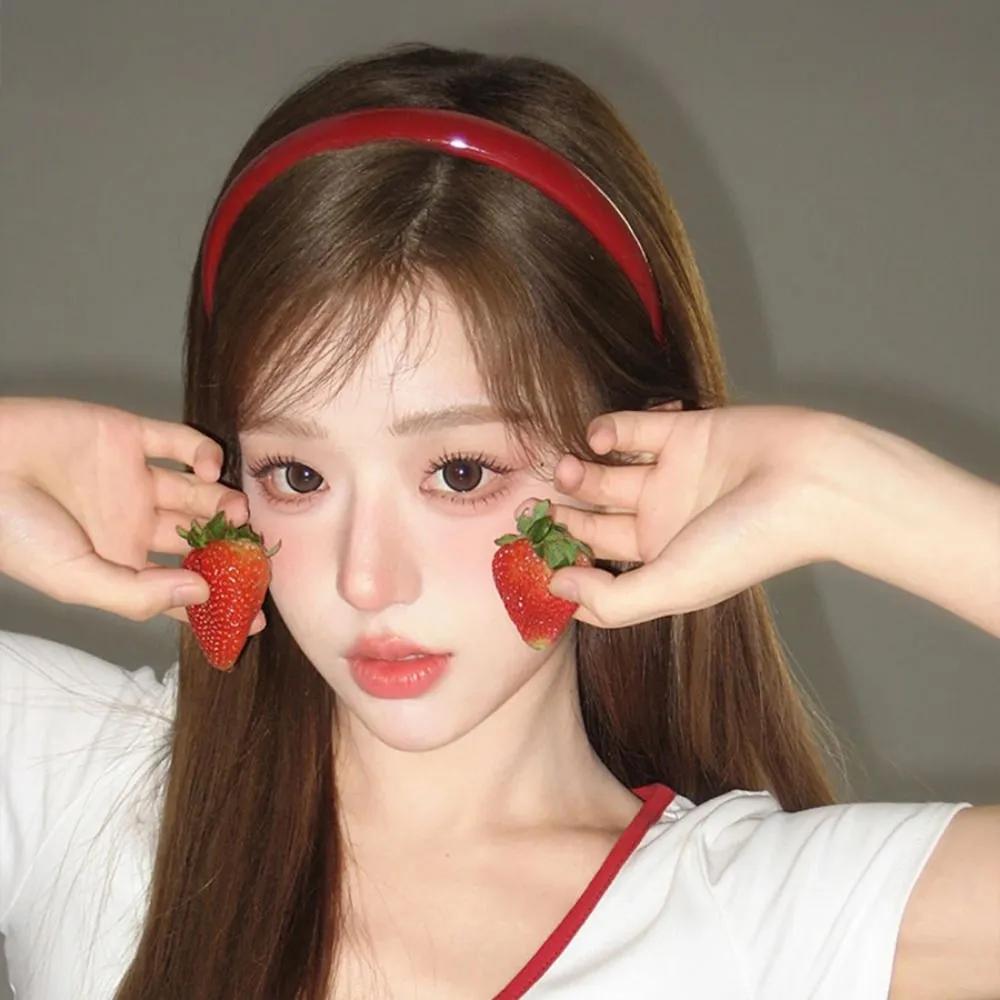 Glossy Ruby Hairband / Glossy Leather Thin Simple Slim Volume Headband
