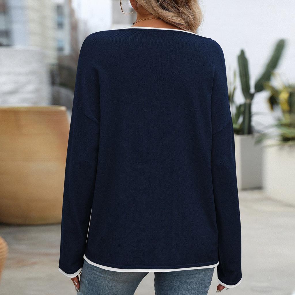 Women's Solid Color Pullover Round Neck Jump Color Core Yarn Long Sleeve Sweater Knit Sweater