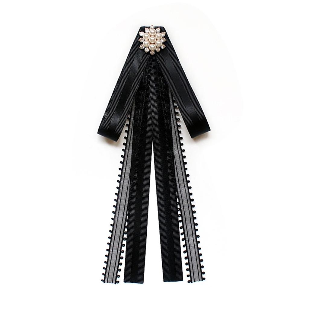 Vintage Ribbon Bowtie Brooch Pin for Women Wedding Pretied Necktie Clip Crystal Rhinestones Bowknot Shirt Jabot Collar
