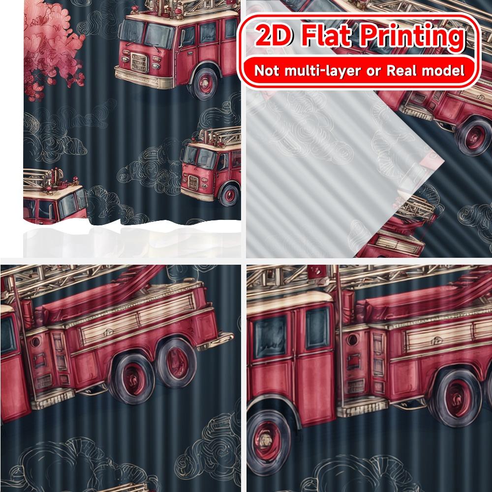 2D Flat Printing  2pcs Firetruck Frenzy Creative Chic Curtains Semi-Sheer Curtains Decorations Outdoor Decorative for Living