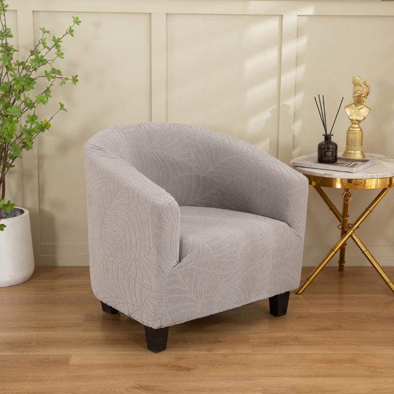 Einfarbiges Blatt Jacquard Sofagarnitur All-Inclusive Halbkreisförmiger Café Stuhlbezug Internet Café Hotel Sofa Stuhlbezug für Zuhause 40cm gray