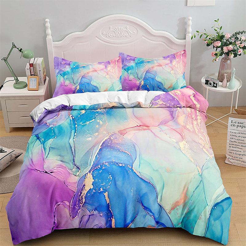 Colorful Marble Duvet Cover Abstract Geometric Bedding Set King Queen For Adults Kids Bedroom Decor Microfiber Comforter Cover