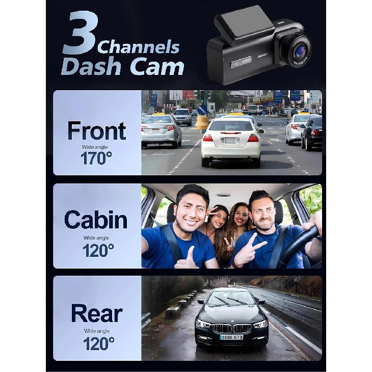 3 Channel Dash Cam for Car 1080P Video Recorder WIFI APP Dashcam Car DVR Front and Rear View Camera Night Vision car accessory