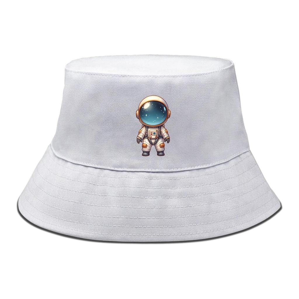 Bucket Hat With Cartoon Astronaut Print , Women's Cap Solid Color Lightweight Polyester Basin Hat