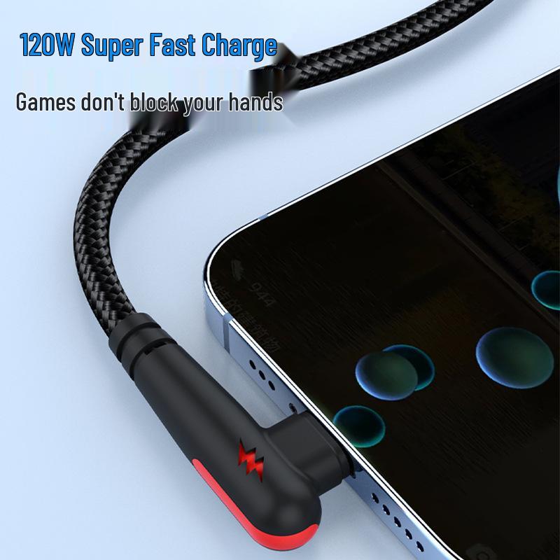120W Super Fast Braided Elbow Type-C Cable for Huawei, Vivo, Oppo, Honor Flash Charge