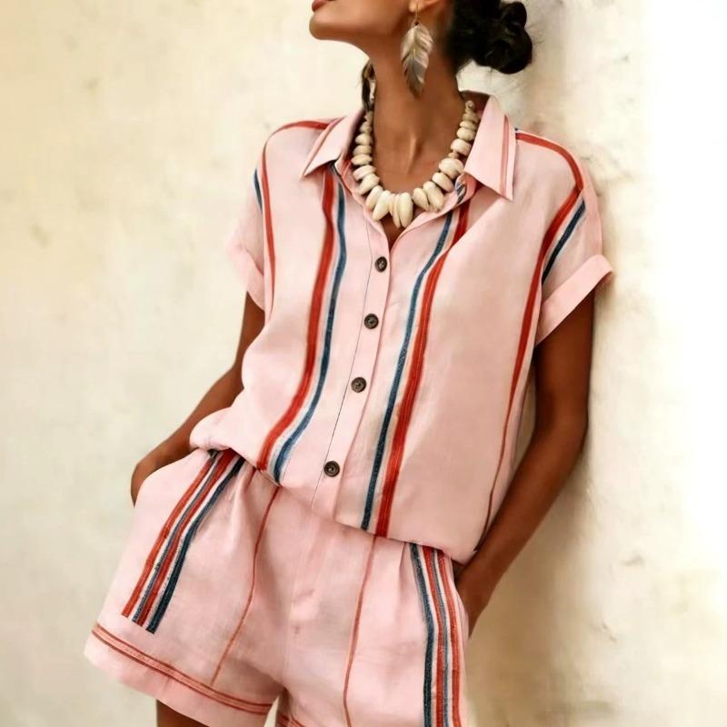 MGHR Women's Fashion Casual Summer Spring Short Sleeve POLO Neck Pants Suits