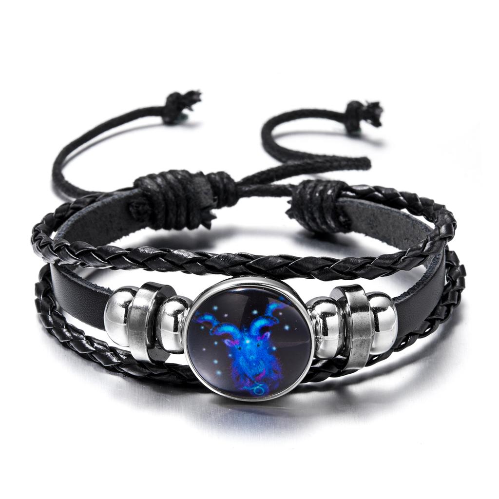 12 Constellation Zodiac Sign Charm Luminous Bracelets Men Women Vintage Multilayer Wrap Leather Bracelet Bangle Birthday Gift