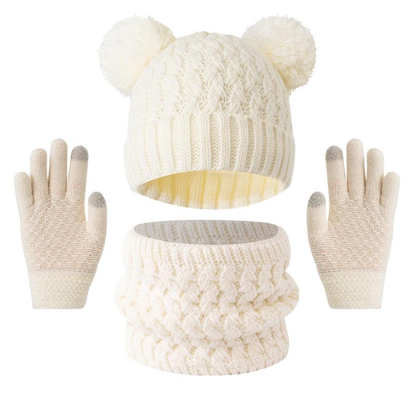 3pc3-12Y Children's Hat, Scarf and Glove Set, Children's Thickened Winter Hat with Snowflake Color Pattern Knitted Cap