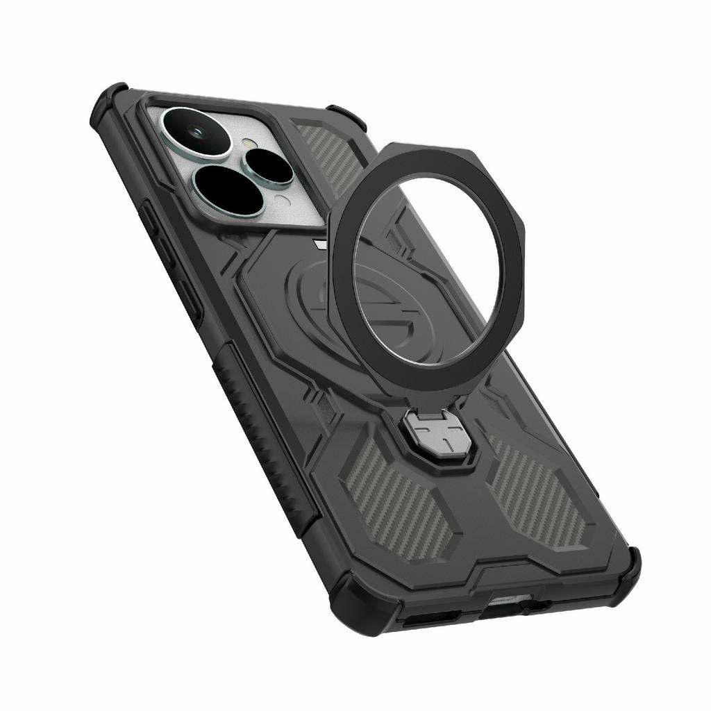 For Realme 15 5G Magnetic Case Rotating Metal Kickstand Shockproof PC+TPU Phone Back Cover