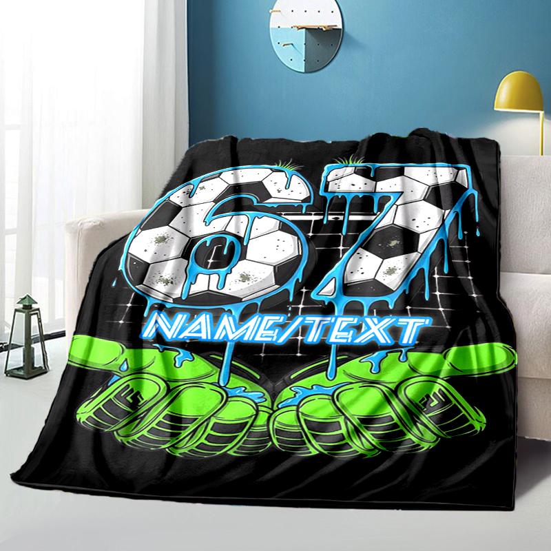 1PC Custom Name Soccer Ball Art flannel blanket versatile,all-season throw suitable for the living room,bedroom,camping,travel,and gift