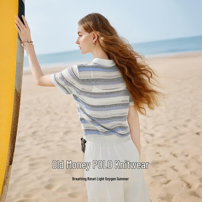 Women's Striped Polo Knit Top