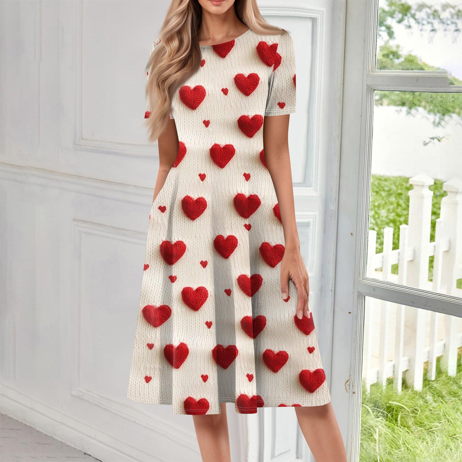 Women Casual Printed Round Neck Short Sleeved Long Dress L