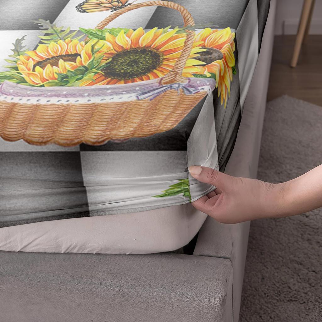 Sunflower Flower Pattern Mattress Three-Piece Digital Printing Mattress Bedding Set Adult Children
