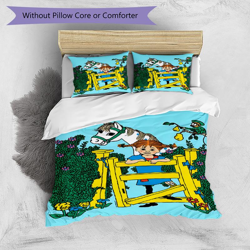 3pcs Duvet Cover Set (1*Duvet Cover + 2*Pillowcase, Without Core), Pippi Longstocking Print Bedding Set, Bedroom Decor, All‑Season, Birthday Gift