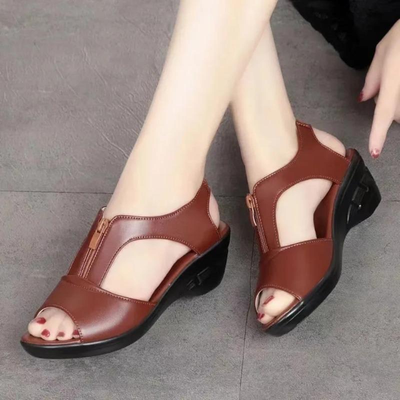 Zipper Wedge Sandals Summer Women Sandals Flat Women Shoes  Ladies Roman Sandals