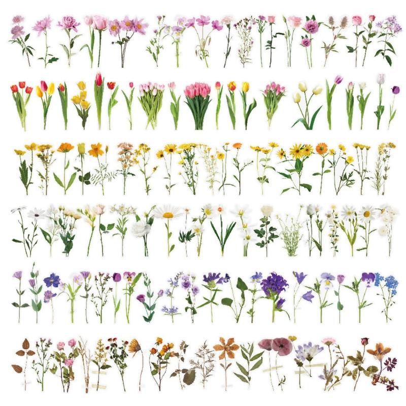 Artificial Flower Stickers Assorted Styles Floral Decorative Scrapbook Stickers Flowers Plant Series Decals for Laptop