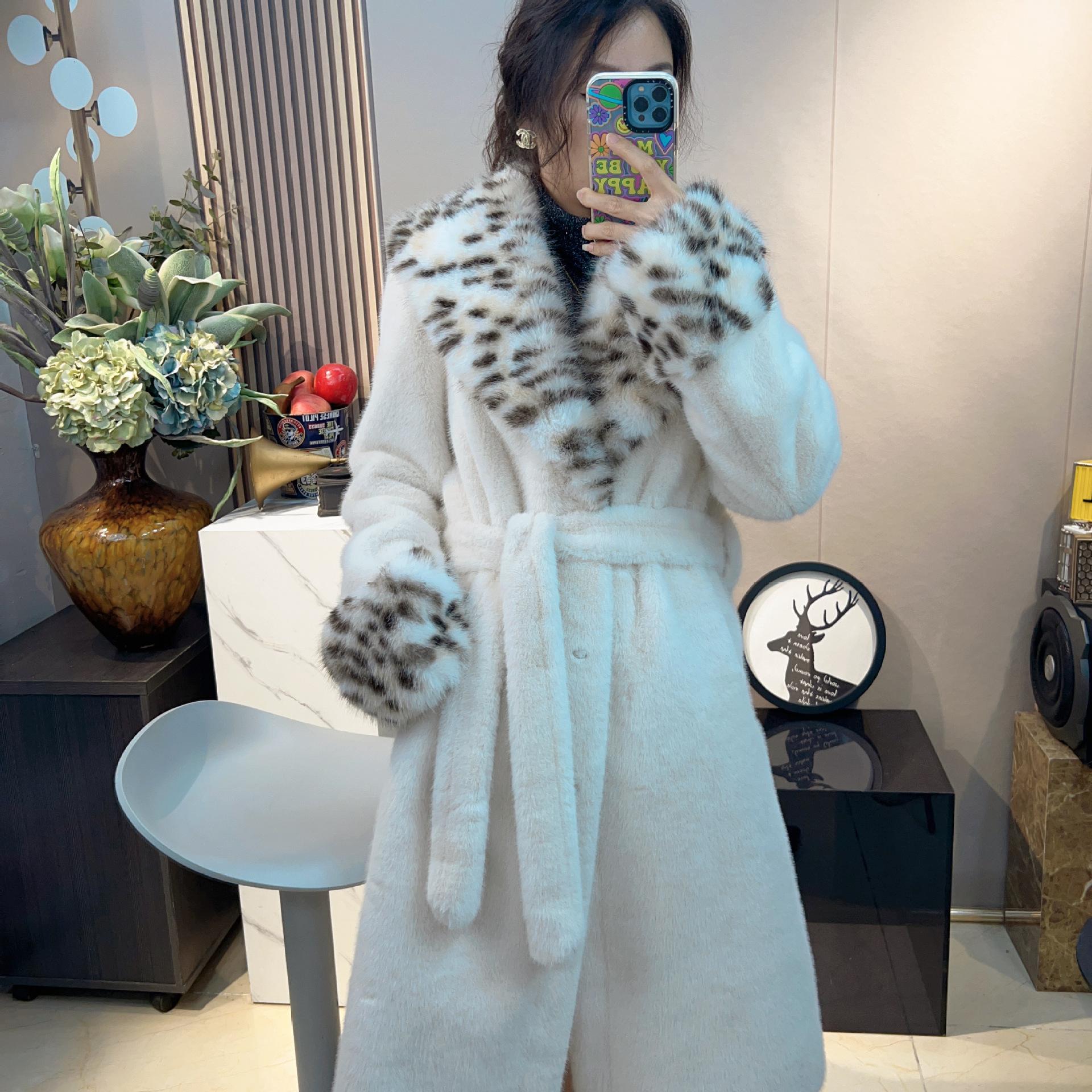 

Зимнее пальто 2025 года из длинного норкового меха, приталенное, имитация меха, пальто с леопардовым принтом One size fits all