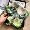 Green floral 100% mulberry silk scarf autumn and winter small square scarf versatile silk scarf temperament Korean silk scarf women