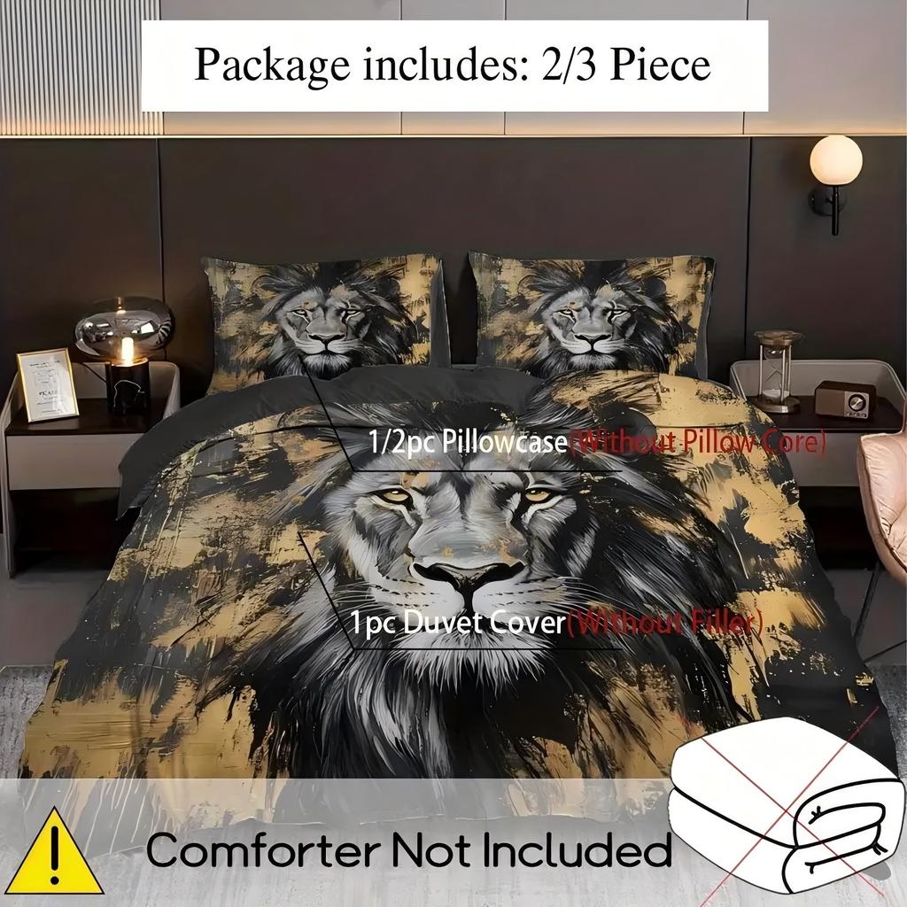 Retro Black Gold Lion 3D Printed Quilt Cover Set Home Textiles Bedding Set Lion Wildlife Theme Style Duvet Cover Set Pillowcases