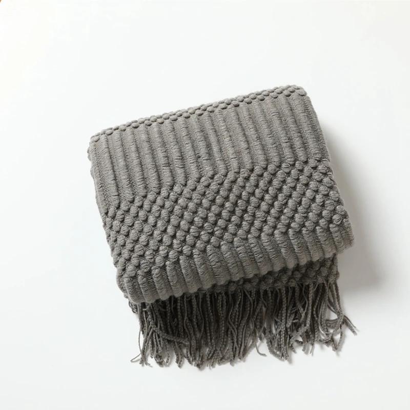 Nordic Knitted Throw Blankets with Tassels Khaki Cream Grey Vintage Blankets Luxury Bed Sofa Couch Oversized Bedspread Cover