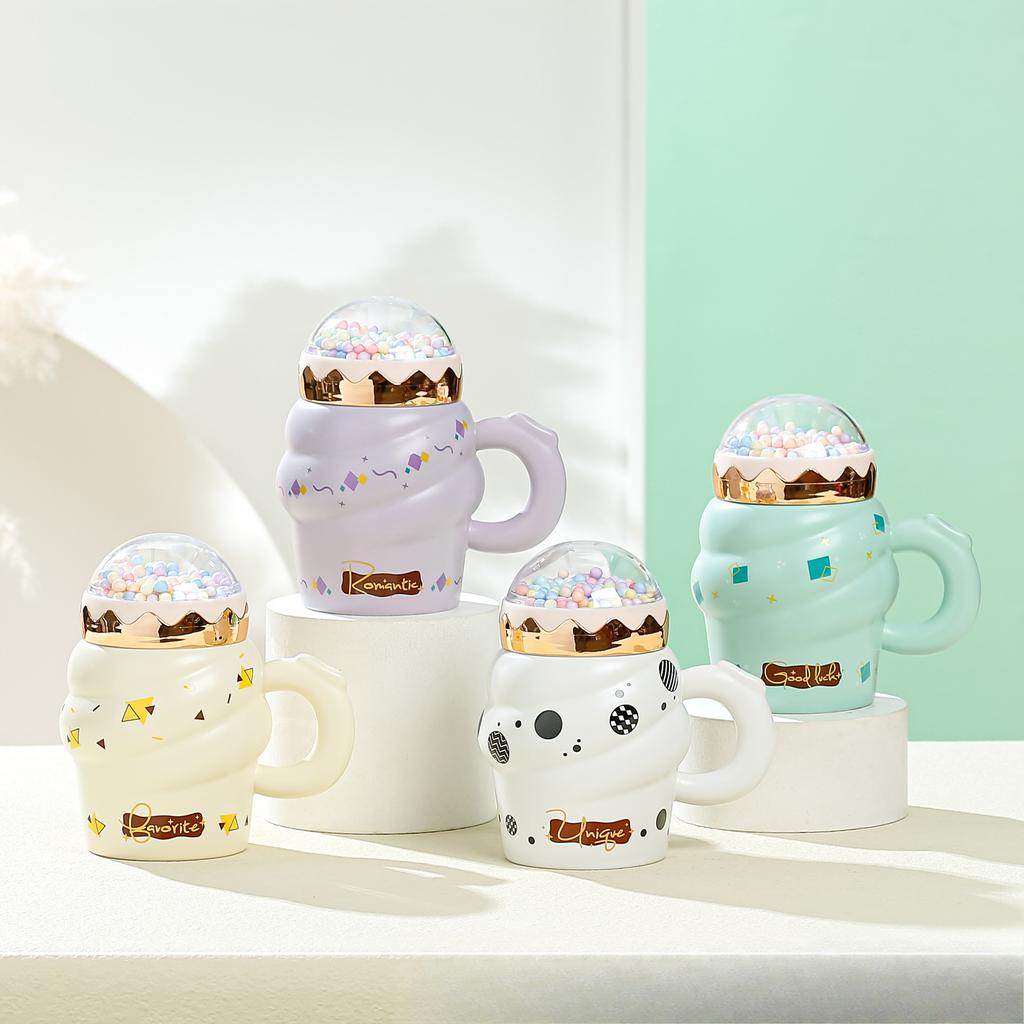Creative Ice Cream Ceramic Cup Cone Mug with Lid High Value Water Cup Household Cup Event Gift