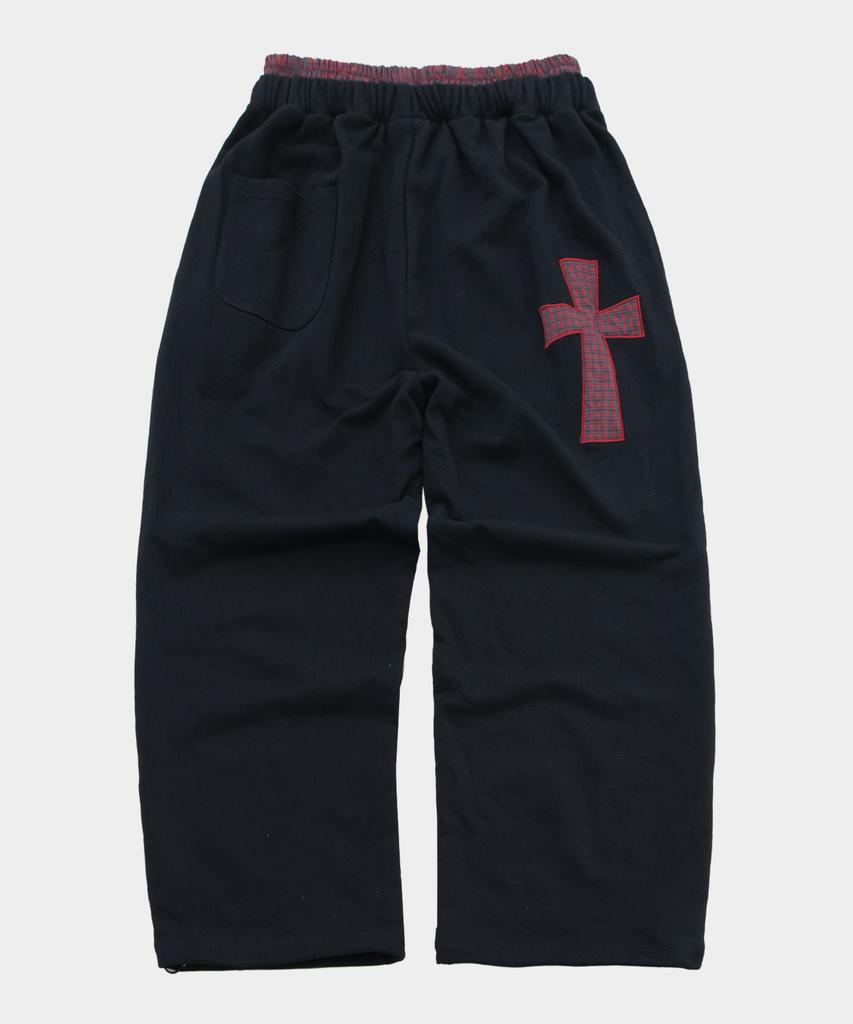 SOMEPLACE MAN Check Waist Layered Patch Point Wide Training Cotton Pants_2 Colors