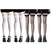 WindTour Black and with Lace and Sheer Stockings for Spring and for Girls 2 Black Ribbons 2 White Knee-High Socks, White, Ribbons, Summer, Thin,