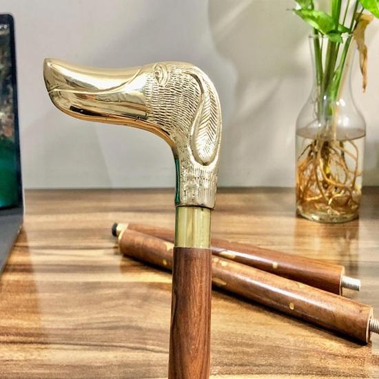 Victorian Walking Stick Handcrafted Cane with Solid Brass Dog Handle 3-Fold Design Mobility Aid for Elderly Unisex Gift for Steampunk