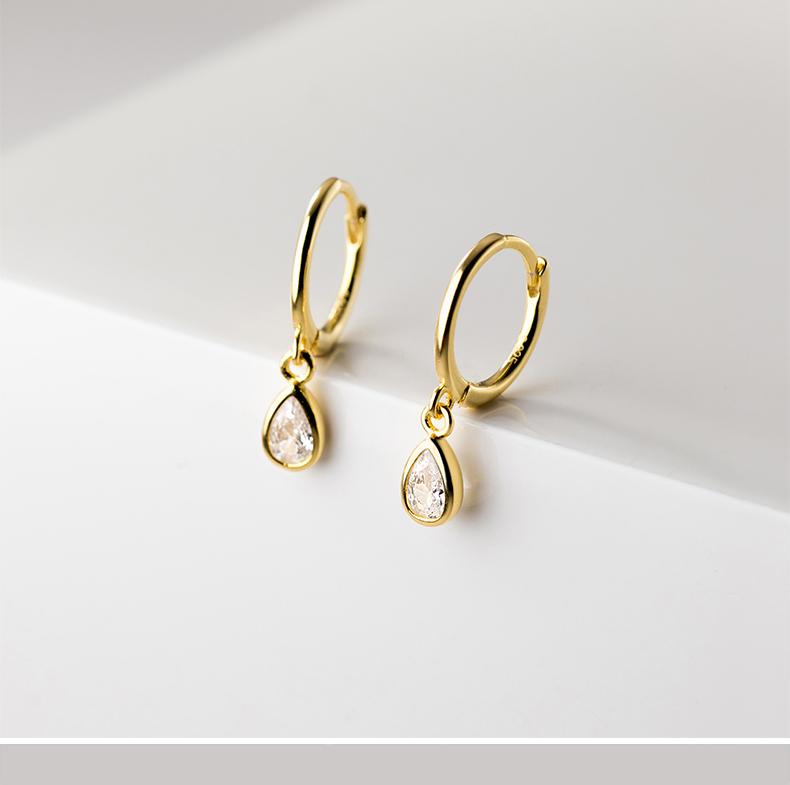 INS Fashion Jewelry 925 Sterling Silver Minimalist Earring Water Drop Diamond Earrings Gold Plated Hoop Earrings Women