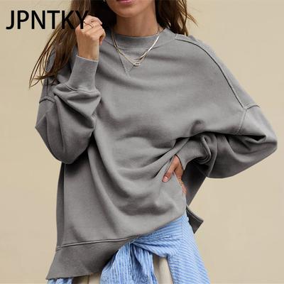 JPNTKY Women's Fashion Casual Solid Color Print Long Sleeve O-Neck Hoodies & Sweatshirts