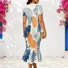 Women Plus Size V Neck Short Sleeve Fitted Abstract Leaf Printed Fishtail Dress