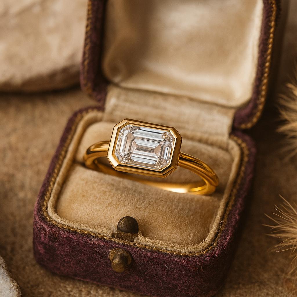 Wedding Engagement Anniversary Promise Gift – Emerald Cut Cubic Zirconia Ring, Yellow Gold Plated Baguette Hidden Halo Diamond Style Jewelry