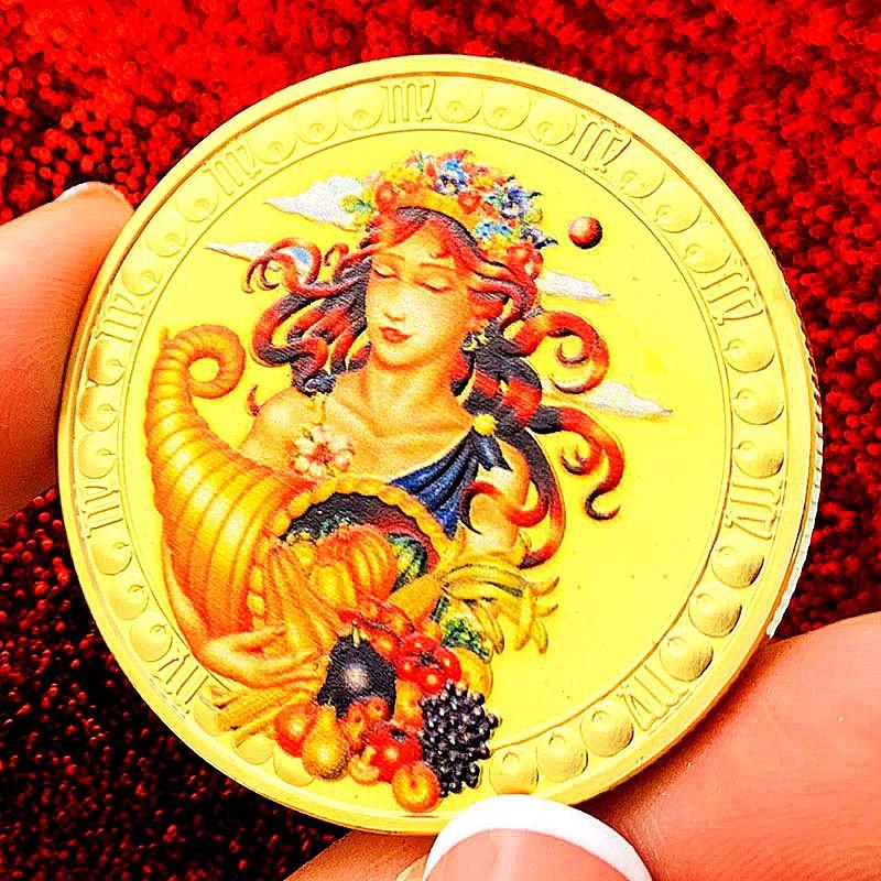 Zwölf Tierkreiszeichen, Farbdruck, Skorpion, vergoldete Farbdruck-Gedenkmedaille, Zwillinge der Liebe, dekorative Goldmünze, Waage Münze