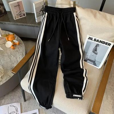 Pants for Women Plus Size Thickened Stretchy Elastic High Waist Long Trousers Solid Colour Fleece Casual Wide Leg Pants