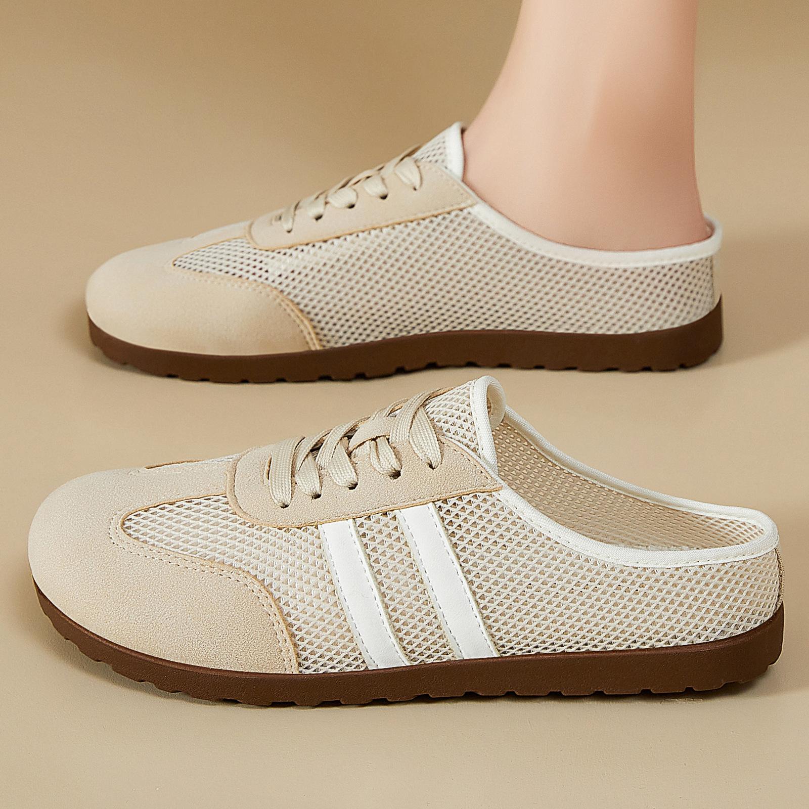 Retro Mesh Slip-On Backless Breathable Commuter Casual Women s Shoes Lightweight Flexible Sole Comfortable Fit 36 бежевый