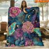 1pc 2D Flat Printing Spring & Summer New Arrival Vintage Dreamy Gilded Floral Crescent Moon Moth Themed Digital Print Blanket, Throw Blanket, Soft and